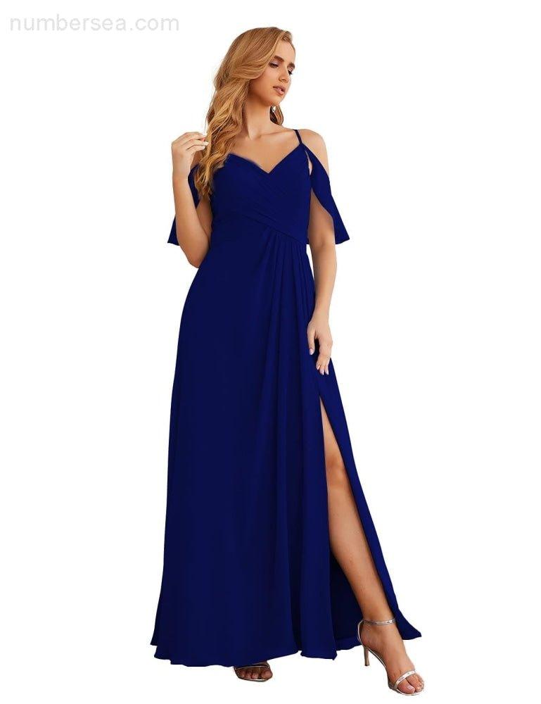 Numbersea Chiffon Cold Shoulder Long Bridesmaid Dresses Plus Size Formal Prom Gowns for Women Party Wedding  SEA28070