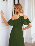 Numbersea Chiffon Cold Shoulder Long Bridesmaid Dresses Plus Size Formal Prom Gowns for Women Party Wedding  SEA28070