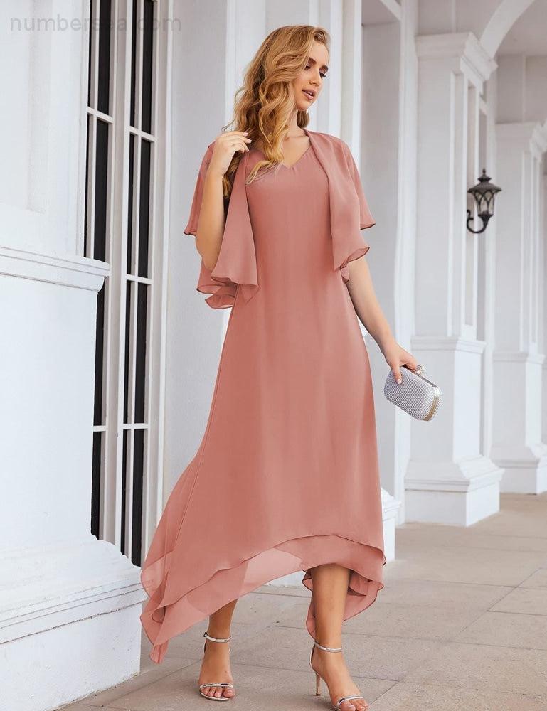 Numbersea Chiffon Plus Size Mother of Bride Dresses with Jacket Formal Dresses for Wedding SEA28073