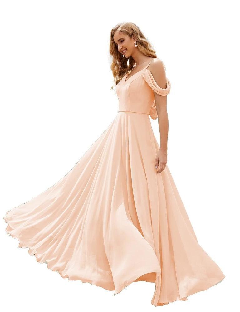 Numbersea Cold Shoulder Chiffon Bridesmaid Dresses Long Maxi Formal Prom Gowns for Women Party  SEA28059