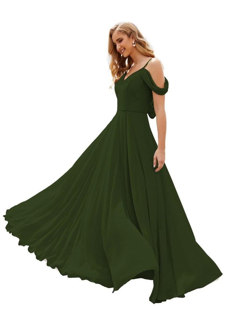 Numbersea Cold Shoulder Chiffon Bridesmaid Dresses Long Maxi Formal Prom Gowns for Women Party  SEA28059