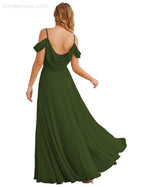 Numbersea Cold Shoulder Chiffon Bridesmaid Dresses Long Maxi Formal Prom Gowns for Women Party  SEA28059