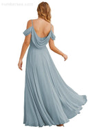 Numbersea Cold Shoulder Chiffon Bridesmaid Dresses Long Maxi Formal Prom Gowns for Women Party  SEA28059