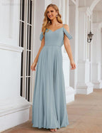 Numbersea Cold Shoulder Chiffon Bridesmaid Dresses Long Maxi Formal Prom Gowns for Women Party  SEA28059