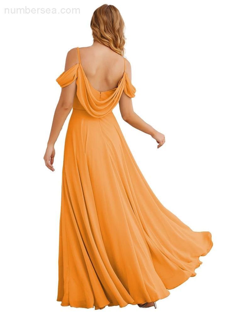 Numbersea Cold Shoulder Chiffon Bridesmaid Dresses Long Maxi Formal Prom Gowns for Women Party  SEA28059
