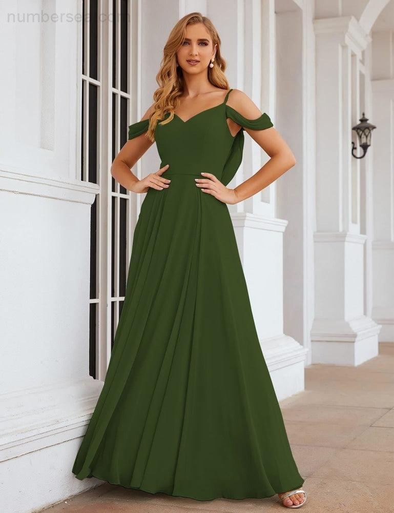 Numbersea Cold Shoulder Chiffon Bridesmaid Dresses Long Maxi Formal Prom Gowns for Women Party  SEA28059
