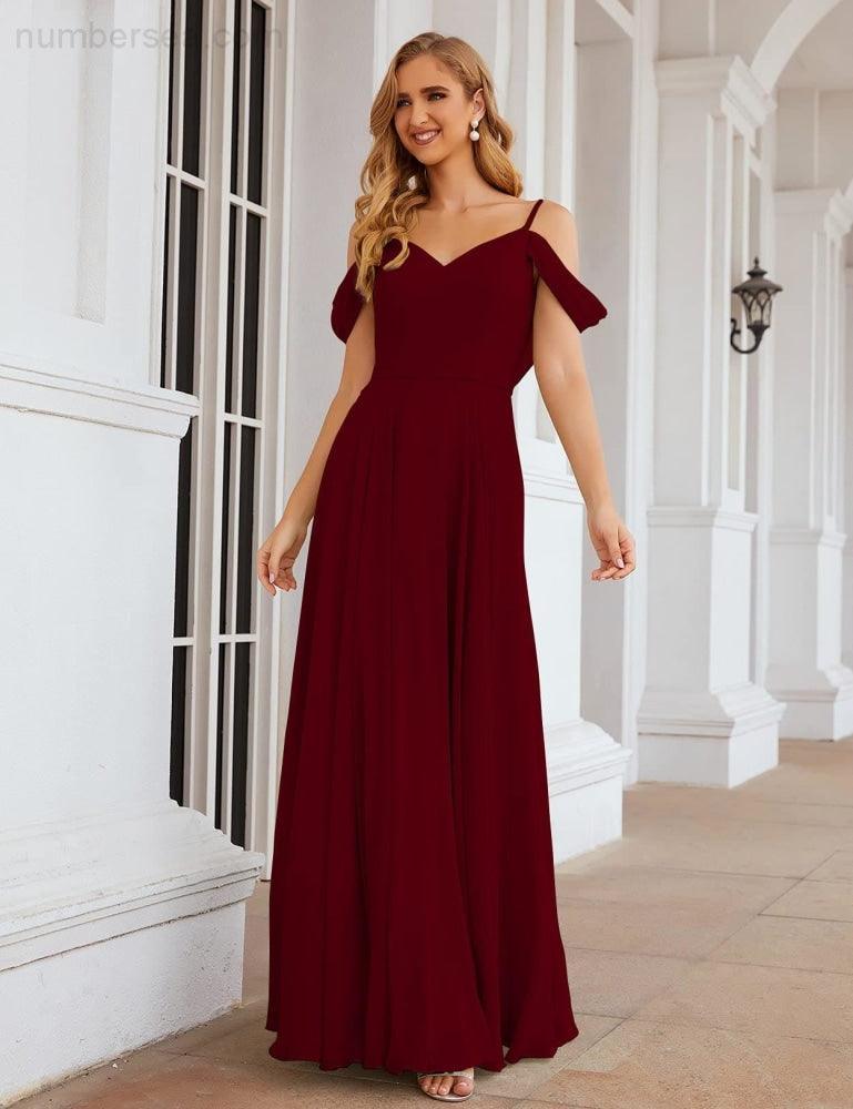 Numbersea Cold Shoulder Chiffon Bridesmaid Dresses Long Maxi Formal Prom Gowns for Women Party  SEA28059