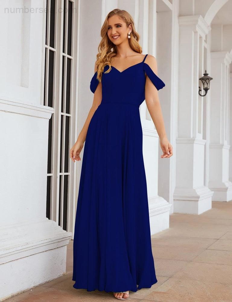 Numbersea Cold Shoulder Chiffon Bridesmaid Dresses Long Maxi Formal Prom Gowns for Women Party  SEA28059