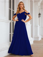 Numbersea Cold Shoulder Chiffon Bridesmaid Dresses Long Maxi Formal Prom Gowns for Women Party  SEA28059