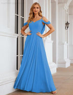 Numbersea Cold Shoulder Chiffon Bridesmaid Dresses Long Maxi Formal Prom Gowns for Women Party  SEA28059