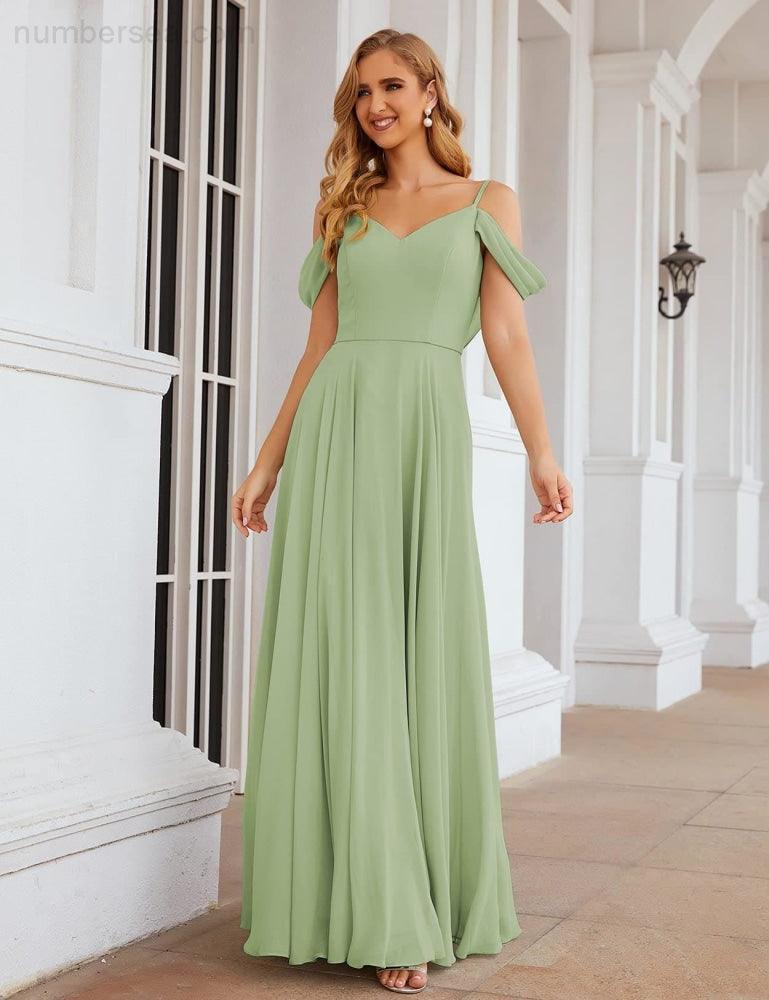 Numbersea Cold Shoulder Chiffon Bridesmaid Dresses Long Maxi Formal Prom Gowns for Women Party  SEA28059
