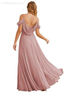 Numbersea Cold Shoulder Chiffon Bridesmaid Dresses Long Maxi Formal Prom Gowns for Women Party  SEA28059