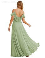 Numbersea Cold Shoulder Chiffon Bridesmaid Dresses Long Maxi Formal Prom Gowns for Women Party  SEA28059