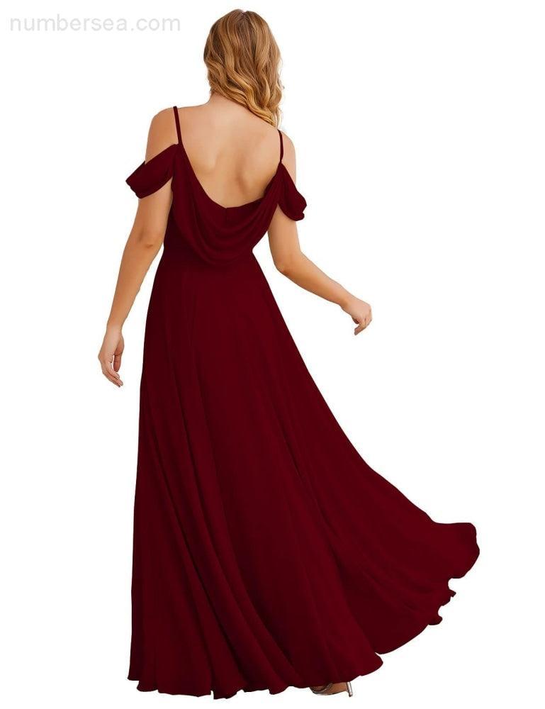 Numbersea Cold Shoulder Chiffon Bridesmaid Dresses Long Maxi Formal Prom Gowns for Women Party  SEA28059
