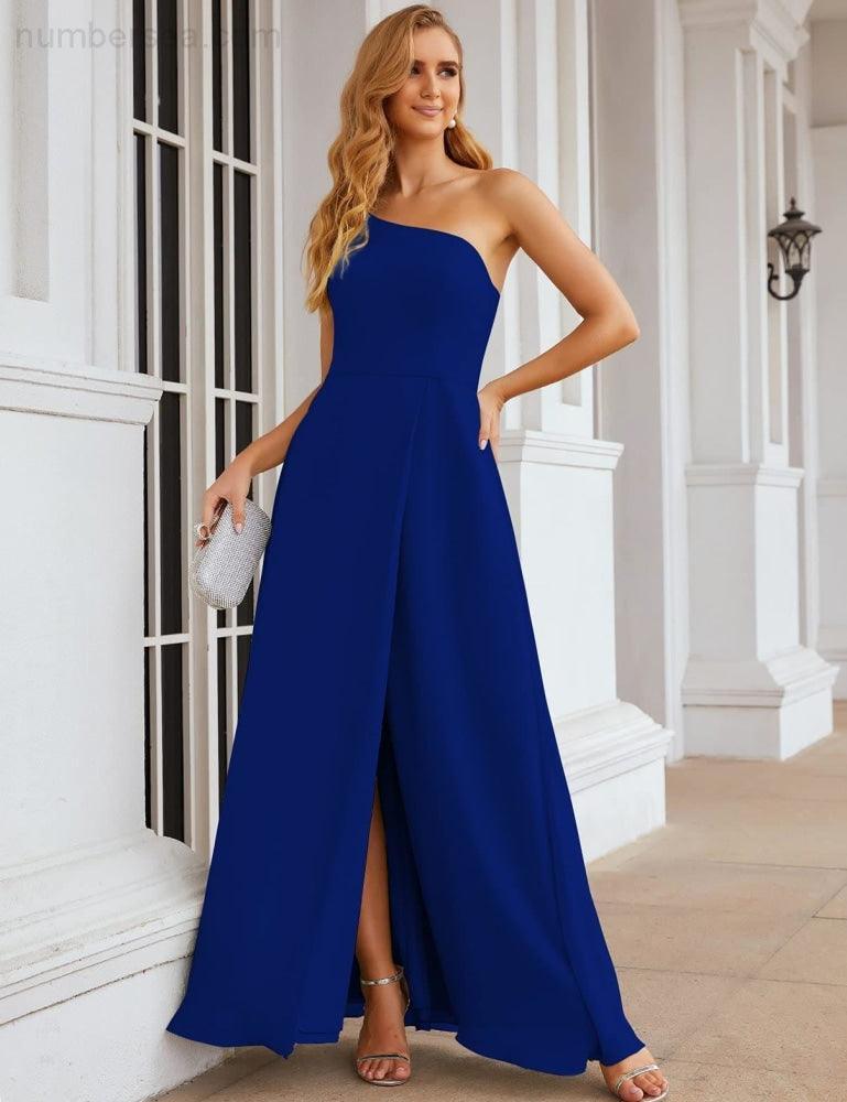 Numbersea One Shoulder Chiffon Bridesmaid Dresses Long Formal Homecoming Prom Gowns for Women Party Wedding Evening SEA28052