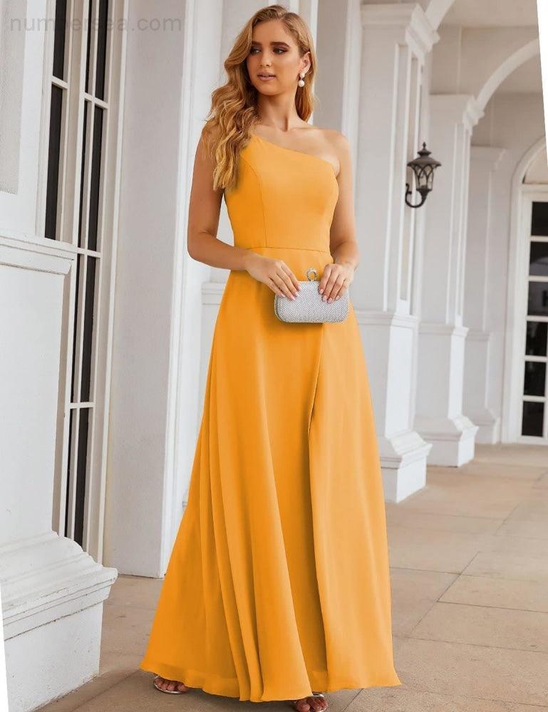 Numbersea One Shoulder Chiffon Bridesmaid Dresses Long Formal Homecoming Prom Gowns for Women Party Wedding Evening SEA28052