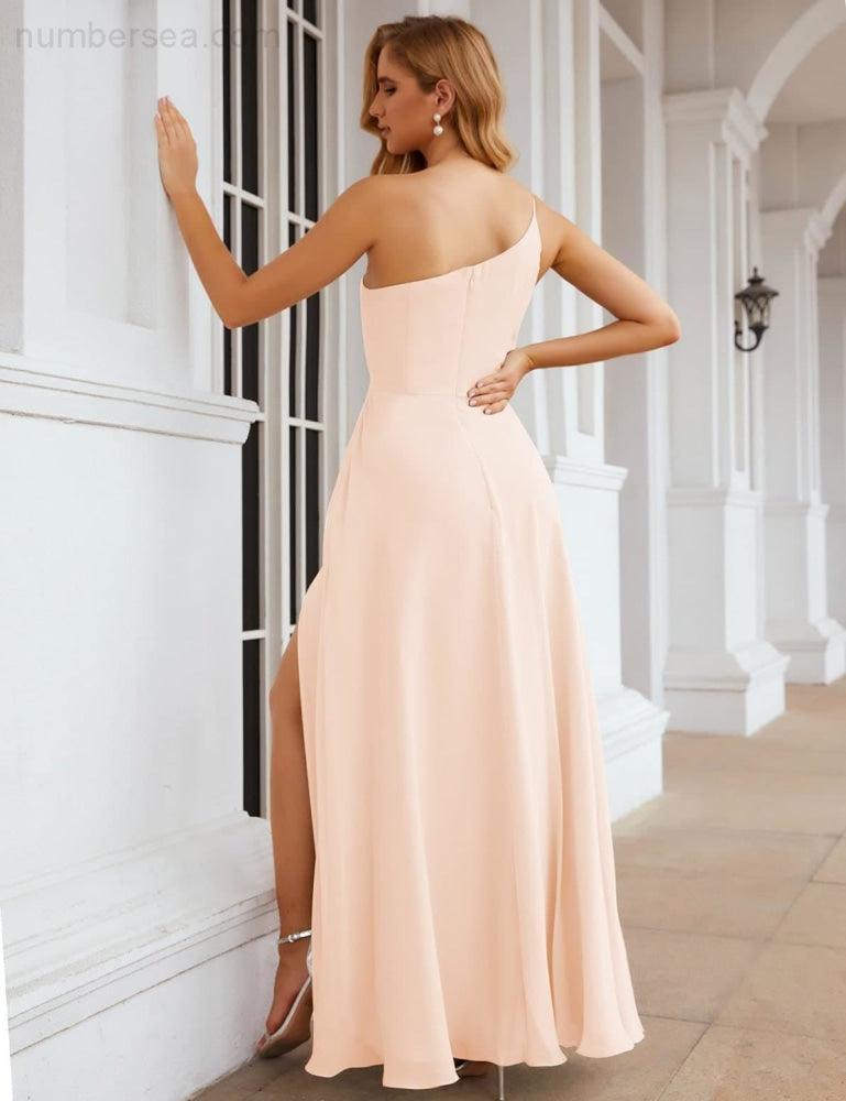 Numbersea One Shoulder Chiffon Bridesmaid Dresses Long Formal Homecoming Prom Gowns for Women Party Wedding Evening SEA28052