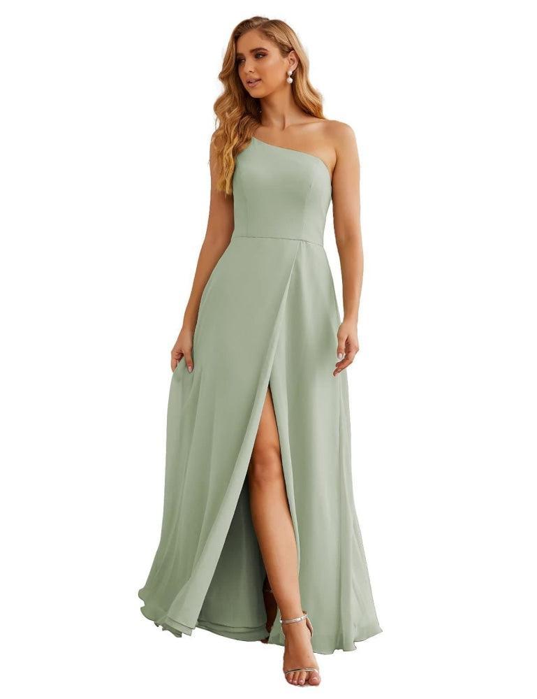 Numbersea One Shoulder Chiffon Bridesmaid Dresses Long Formal Homecoming Prom Gowns for Women Party Wedding Evening SEA28052
