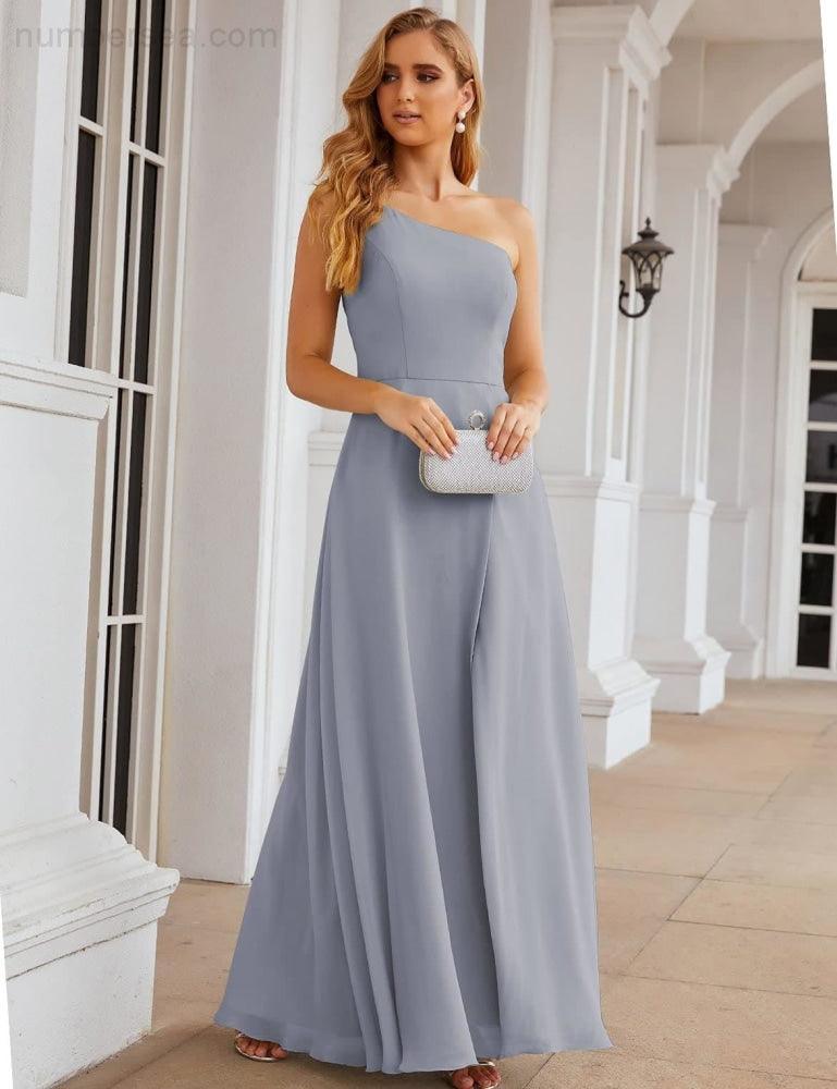 Numbersea One Shoulder Chiffon Bridesmaid Dresses Long Formal Homecoming Prom Gowns for Women Party Wedding Evening SEA28052