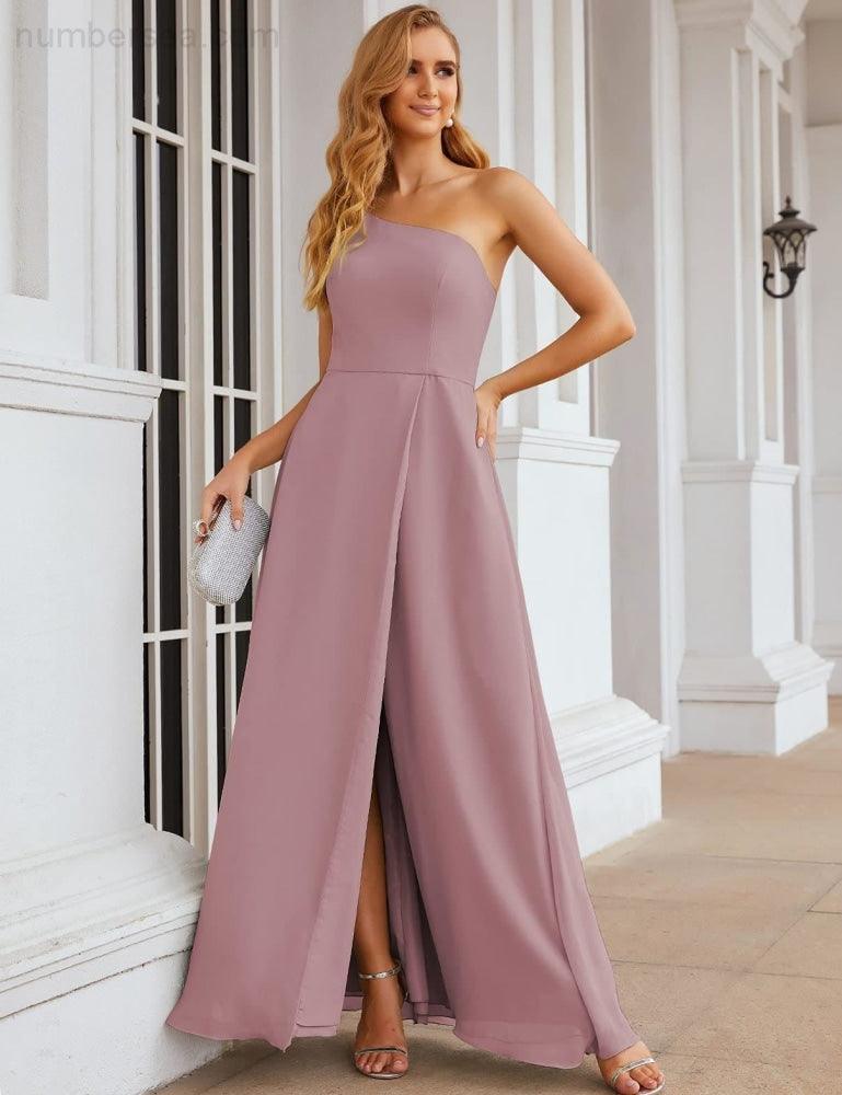 Numbersea One Shoulder Chiffon Bridesmaid Dresses Long Formal Homecoming Prom Gowns for Women Party Wedding Evening SEA28052