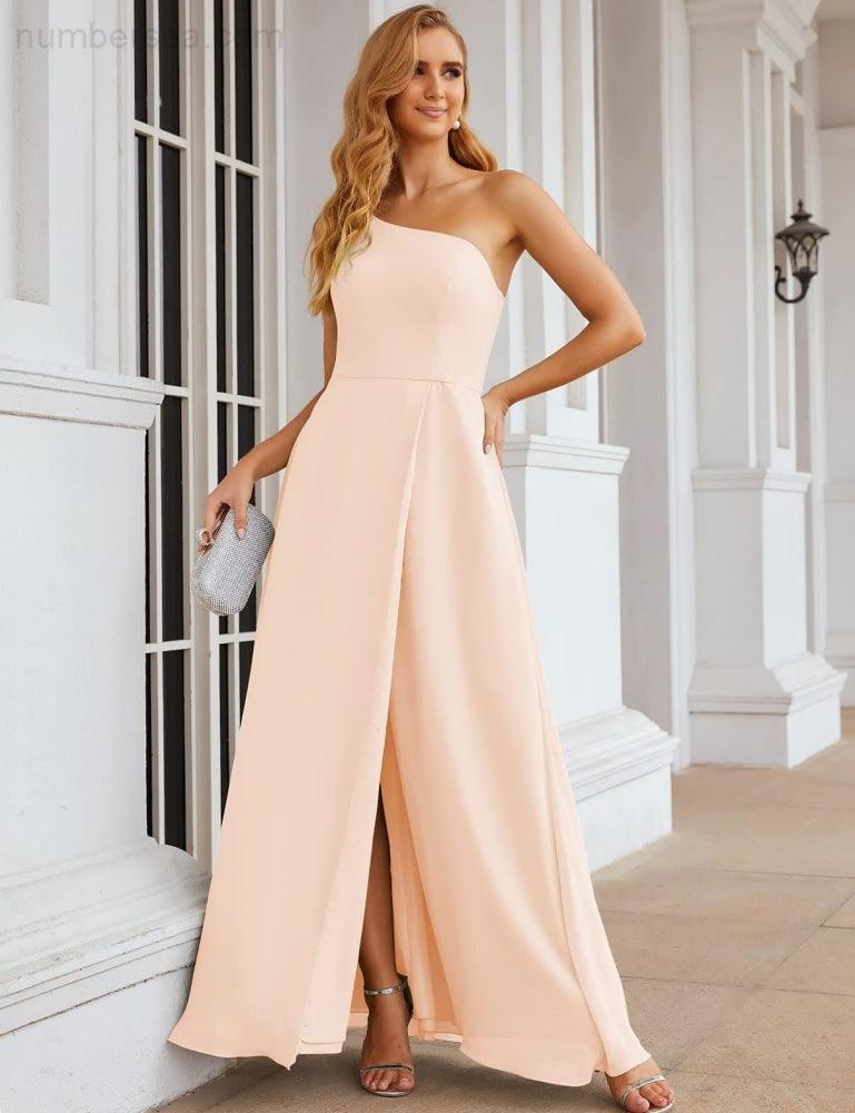 Numbersea One Shoulder Chiffon Bridesmaid Dresses Long Formal Homecoming Prom Gowns for Women Party Wedding Evening SEA28052