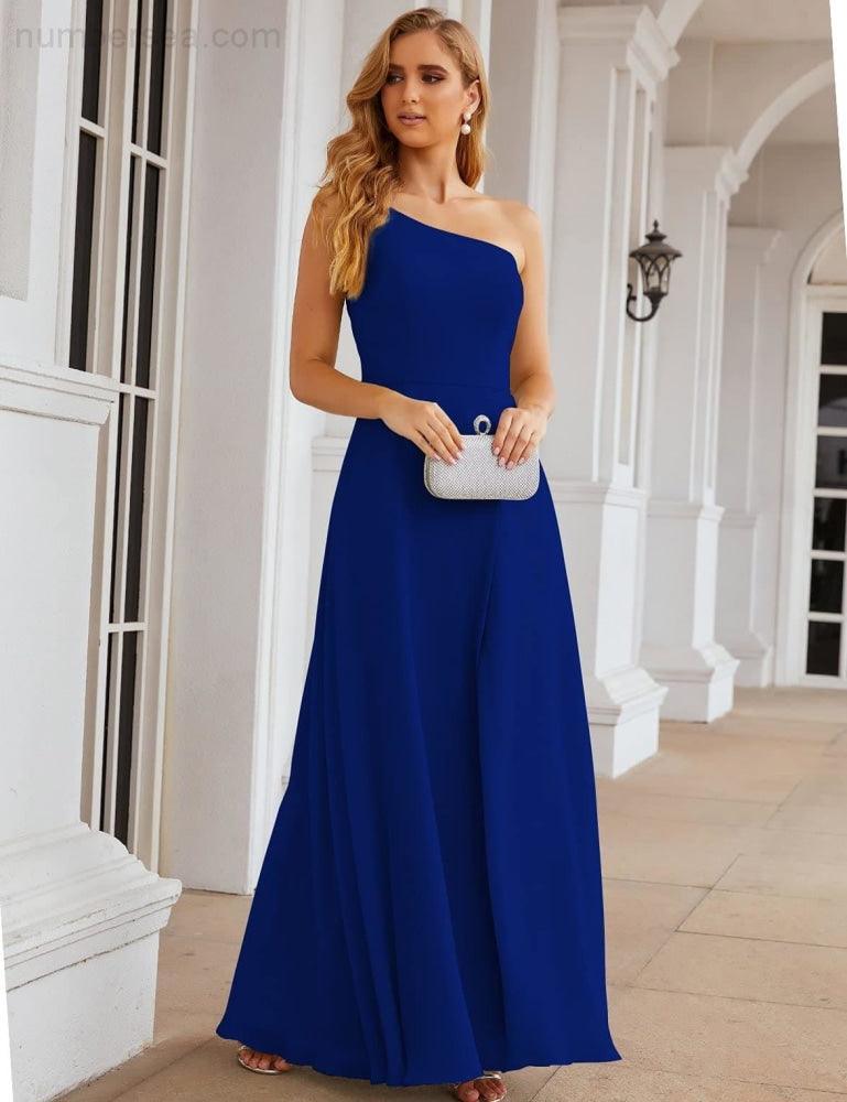 Numbersea One Shoulder Chiffon Bridesmaid Dresses Long Formal Homecoming Prom Gowns for Women Party Wedding Evening SEA28052