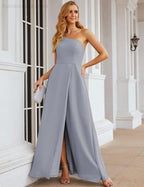 Numbersea One Shoulder Chiffon Bridesmaid Dresses Long Formal Homecoming Prom Gowns for Women Party Wedding Evening SEA28052