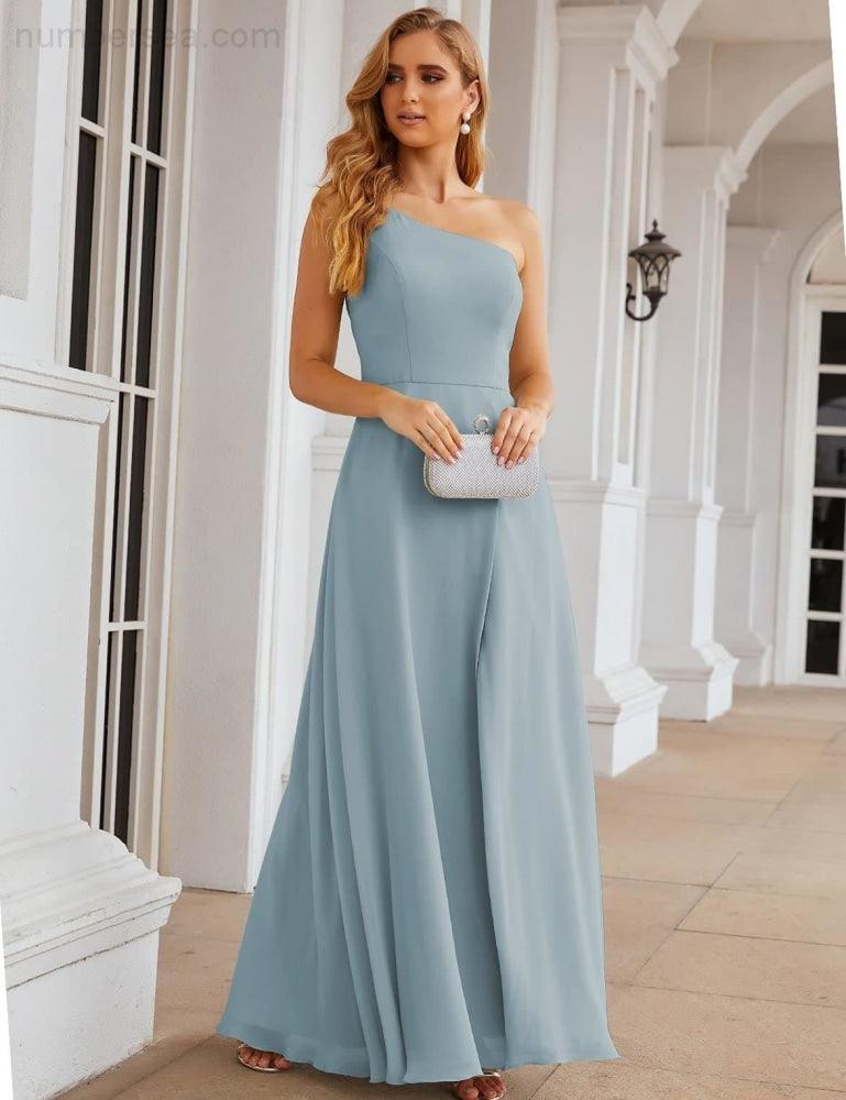 Numbersea One Shoulder Chiffon Bridesmaid Dresses Long Formal Homecoming Prom Gowns for Women Party Wedding Evening SEA28052