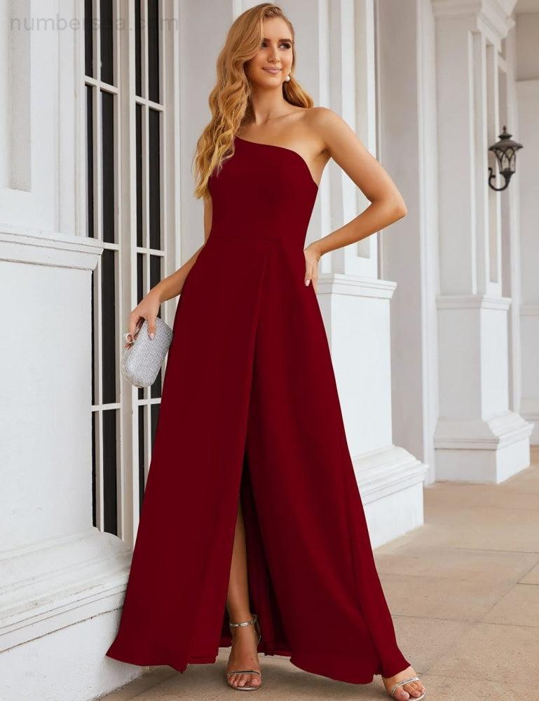 Numbersea One Shoulder Chiffon Bridesmaid Dresses Long Formal Homecoming Prom Gowns for Women Party Wedding Evening SEA28052