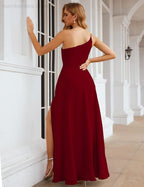 Numbersea One Shoulder Chiffon Bridesmaid Dresses Long Formal Homecoming Prom Gowns for Women Party Wedding Evening SEA28052