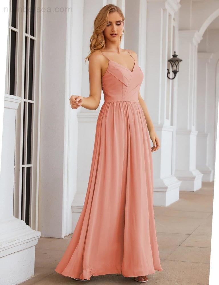 Numbersea Spaghetti Strap Bridesmaid Dresses Long Formal Party Prom Gowns 28060