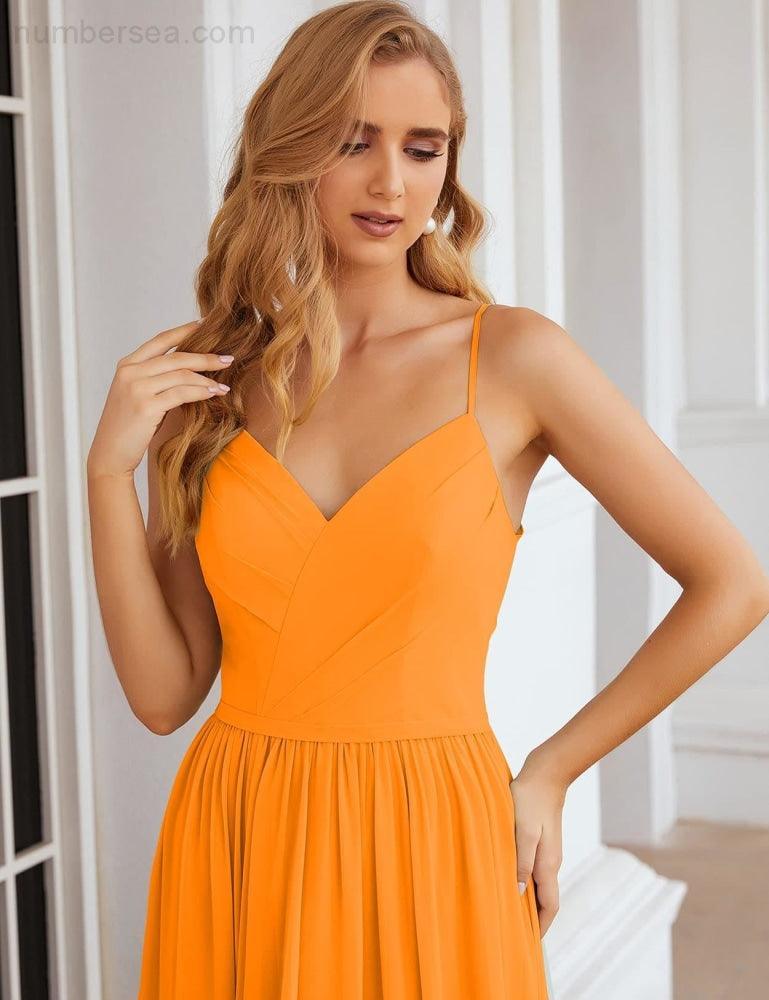 Numbersea Spaghetti Strap Bridesmaid Dresses Long Formal Party Prom Gowns 28060