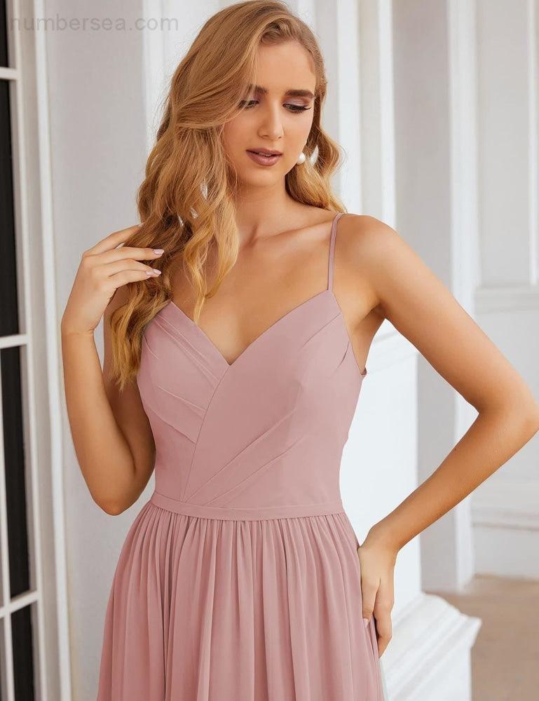 Numbersea Spaghetti Strap Bridesmaid Dresses Long Formal Party Prom Gowns 28060