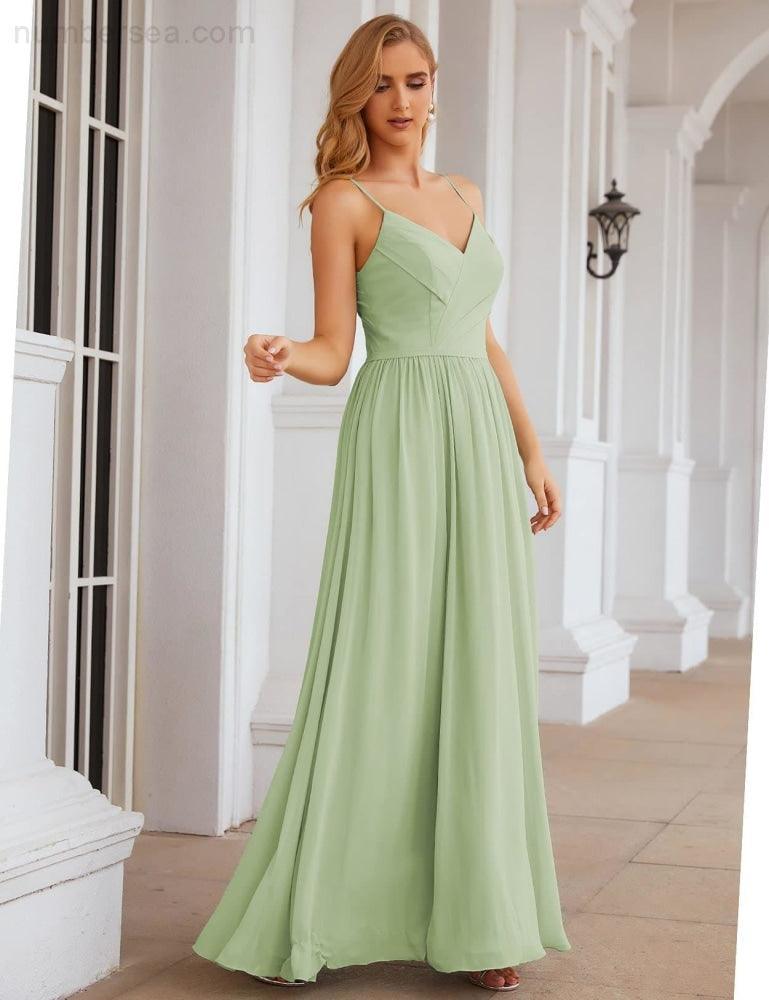 Numbersea Spaghetti Strap Bridesmaid Dresses Long Formal Party Prom Gowns 28060