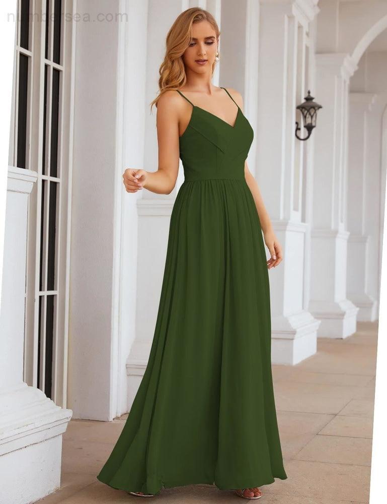 Numbersea Spaghetti Strap Bridesmaid Dresses Long Formal Party Prom Gowns 28060