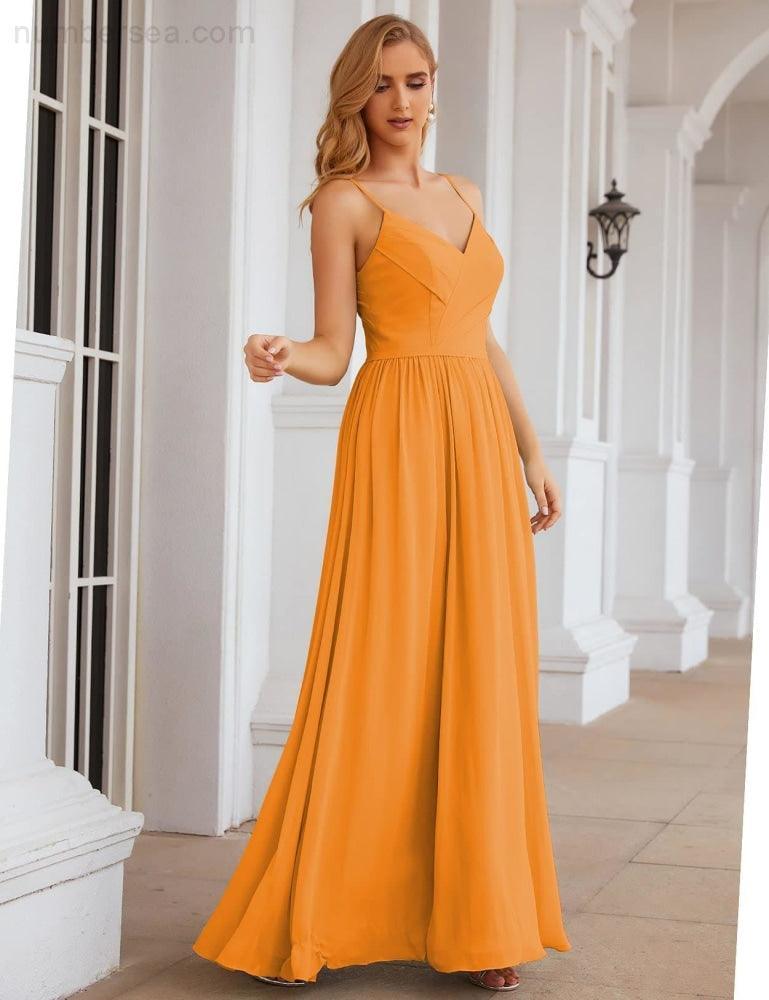 Numbersea Spaghetti Strap Bridesmaid Dresses Long Formal Party Prom Gowns 28060