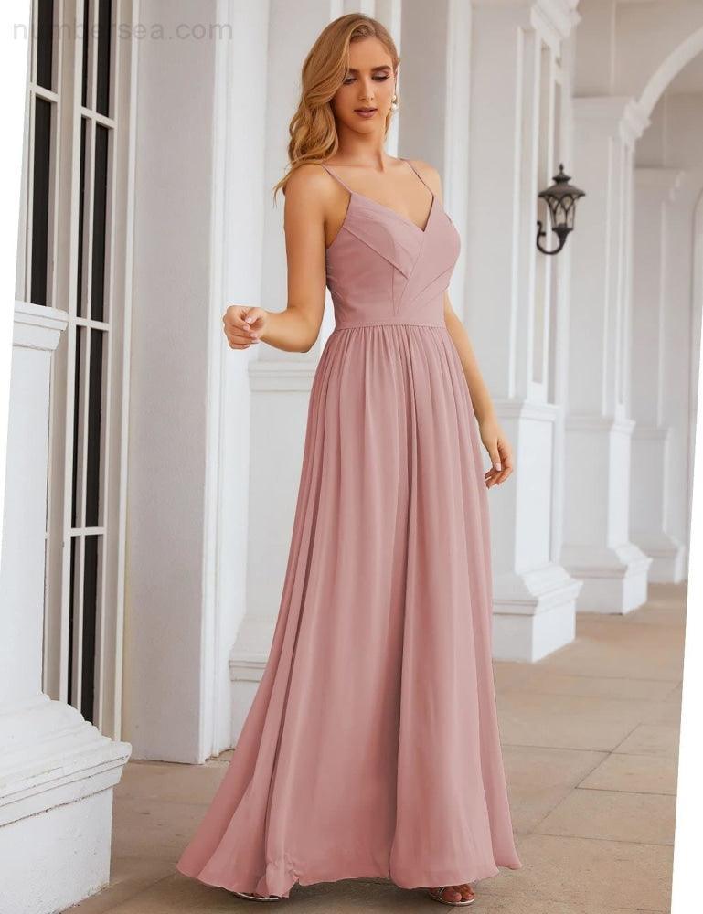Numbersea Spaghetti Strap Bridesmaid Dresses Long Formal Party Prom Gowns 28060