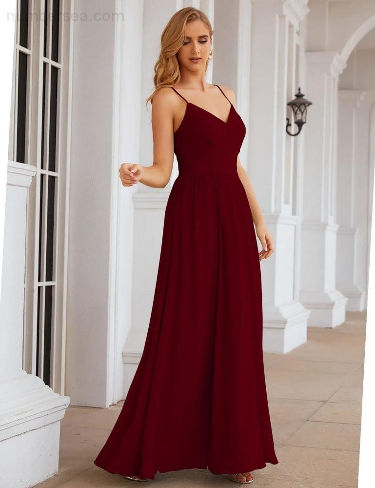 Numbersea Spaghetti Strap Bridesmaid Dresses Long Formal Party Prom Gowns 28060