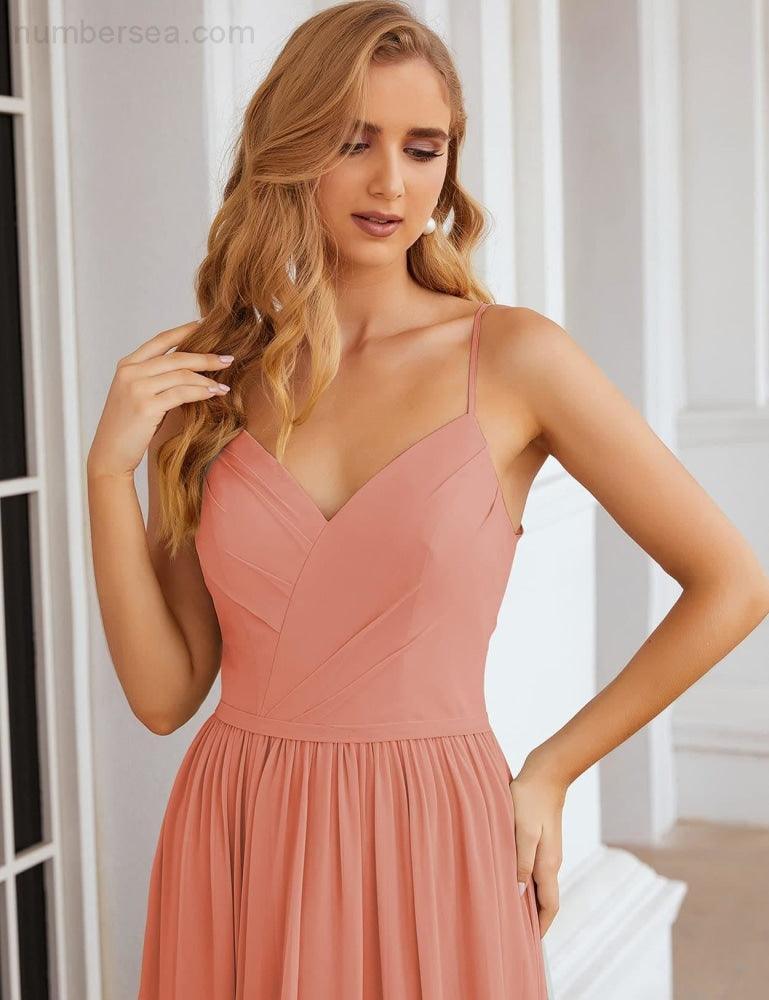 Numbersea Spaghetti Strap Bridesmaid Dresses Long Formal Party Prom Gowns 28060