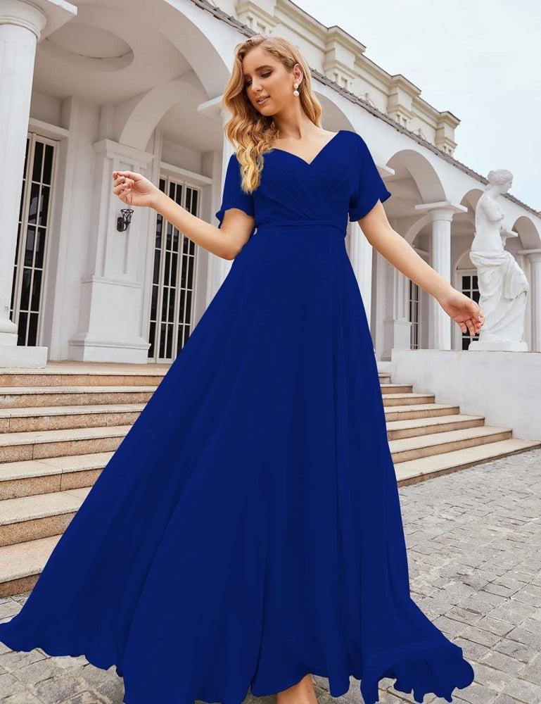 Numbersea Wrap V-Neck Chiffon Bridesmaid Dresses Long Formal Maxi Evening Gown for Wedding Guests  SEA28049