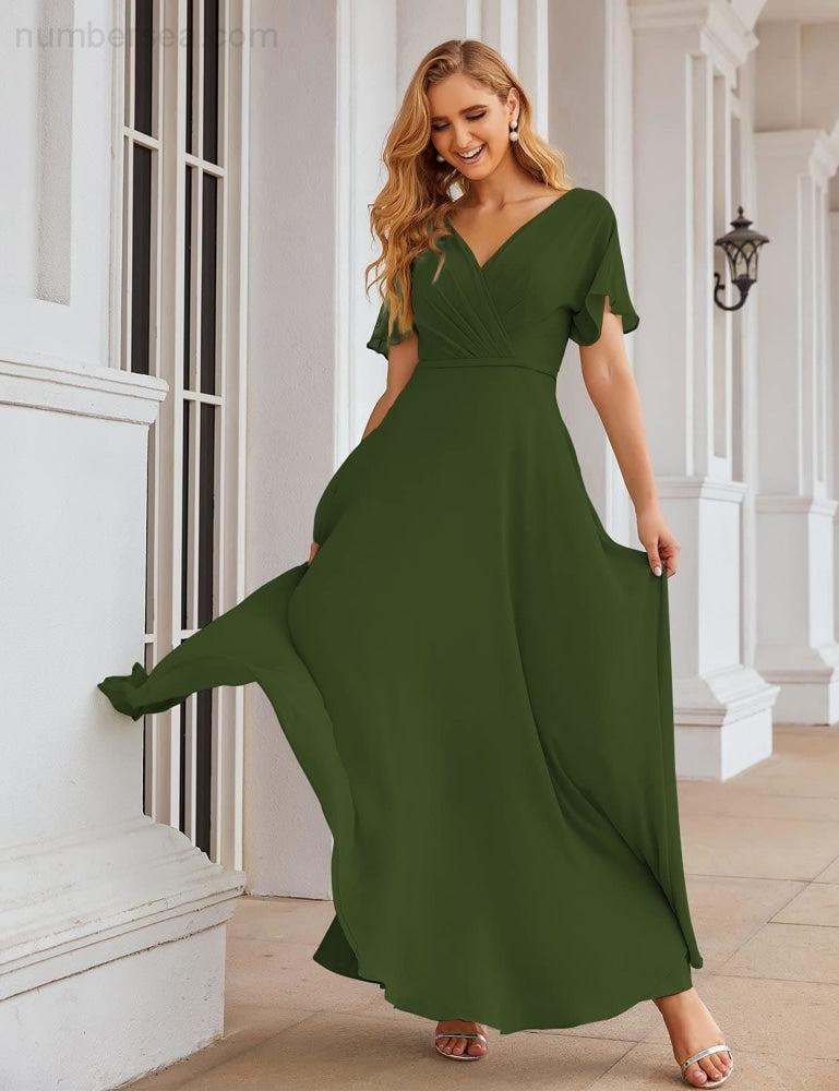Numbersea Wrap V-Neck Chiffon Bridesmaid Dresses Long Formal Maxi Evening Gown for Wedding Guests  SEA28049