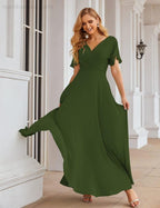 Numbersea Wrap V-Neck Chiffon Bridesmaid Dresses Long Formal Maxi Evening Gown for Wedding Guests  SEA28049
