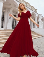 Numbersea Wrap V-Neck Chiffon Bridesmaid Dresses Long Formal Maxi Evening Gown for Wedding Guests  SEA28049