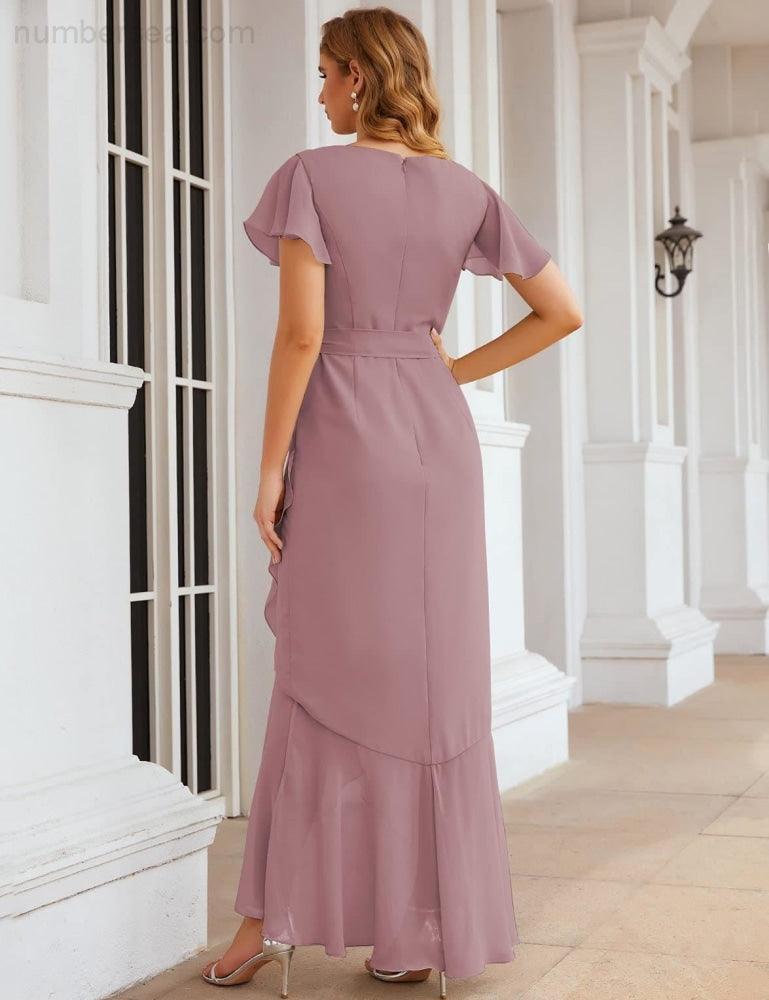 Ruffled Bridesmaid Dresses Maxi Long Women Chiffon Mermaid Formal Violin Evening Party Prom Gowns   SEA28042