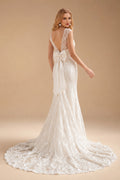 Rutipo Ivory Trumpet/Mermaid V Neck Lace Sweep Train Wedding Dresses With Lace