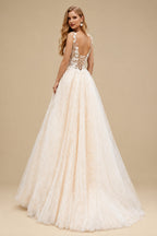 Rutipo As Picture Ball-Gown/Princess V Neck Tulle Lace Sweep Train Wedding Dresses With Lace