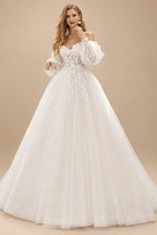 Rutipo Ivory Ball-Gown/Princess Sweetheart Tulle Lace Sweep Train Wedding Dresses With Lace