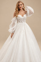 Rutipo Ivory Ball-Gown/Princess Sweetheart Tulle Lace Sweep Train Wedding Dresses With Lace