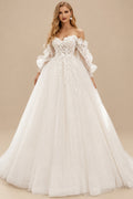 Rutipo Ivory Ball-Gown/Princess Sweetheart Tulle Lace Sweep Train Wedding Dresses With Lace