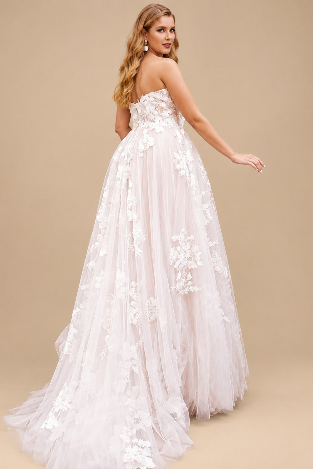 Rutipo As Picture Ball-Gown Off-The-Shoulder Tulle Lace Sweep Train Wedding Dress With Appliques Lace